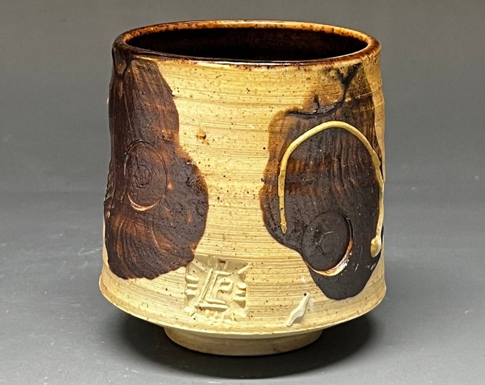Handmade Wood Fired Salt Glazed Cup with Sawyer Michigan Clay Slip decoration