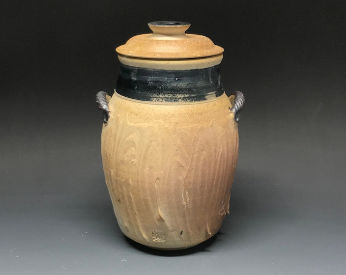 Wood Fired Salt Glazed Lidded Vase with Porcelain Slip surface texture