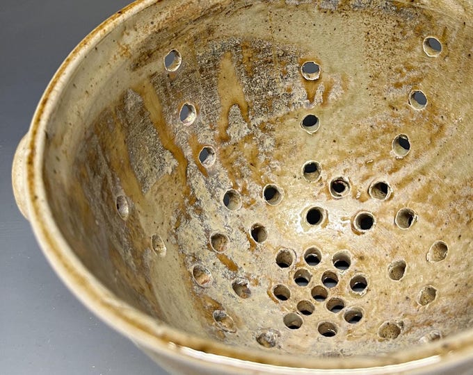 Wood Fired Salt Glazed Stoneware Colander/Berry Bowl