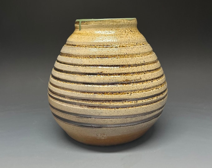 Wood Fired Stoneware Coffee Mug with Knoxville Iowa Speedway Slip Stripes