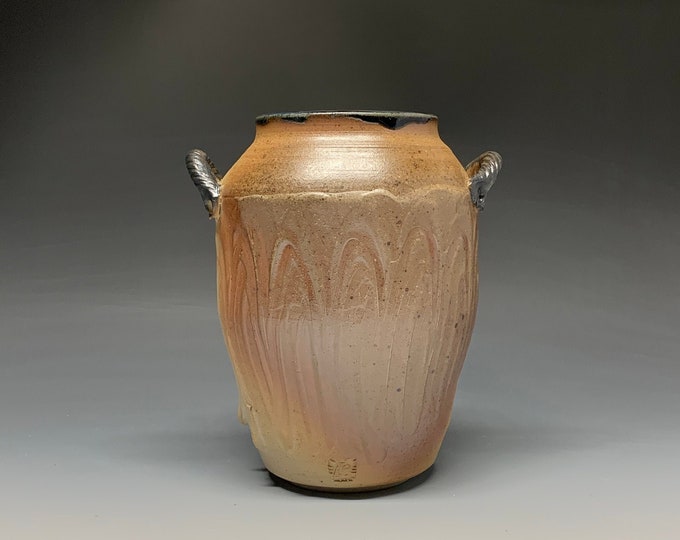 Wood Fired Salt Glazed Vessel with "Tool" Inspired Slip decoration\