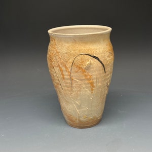 Wood Fired Salt Glazed Vessel with underglaze and stain stripes