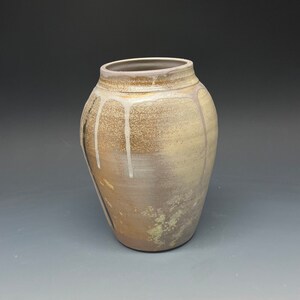 Handmade Wood Fired Salt Glazed Stoneware Floral Vase with underglaze and glaze drips