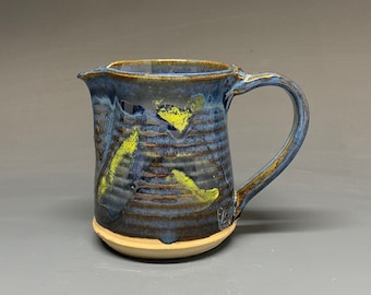 Handmade Stoneware Rutile Blue and Gloss Yellow Coffee Creamer
