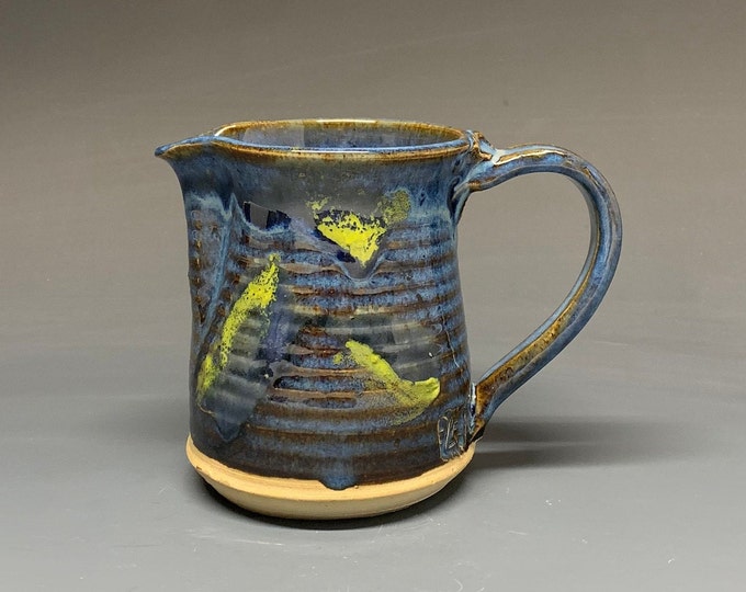 Handmade Stoneware Rutile Blue and Gloss Yellow Coffee Creamer