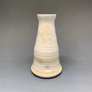 Handmade Stoneware bud vase with Floral and Celtic knot pattern