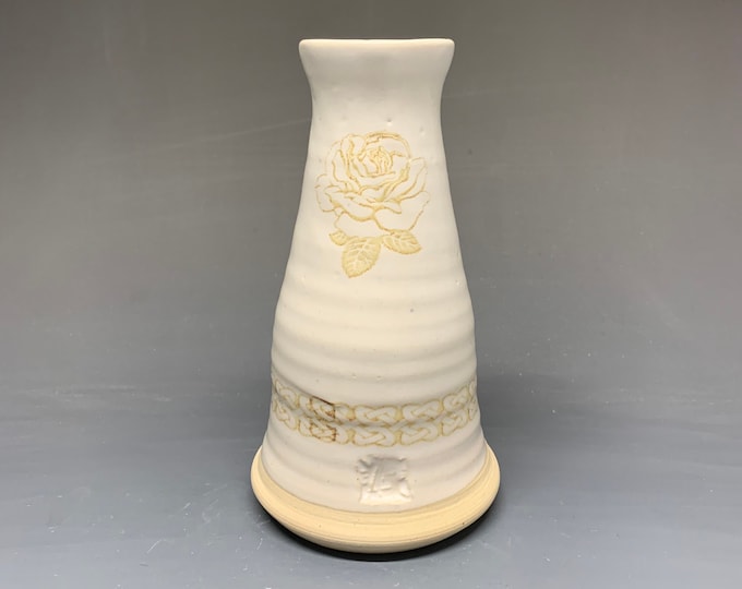 Handmade Stoneware bud vase with Floral and Celtic knot pattern