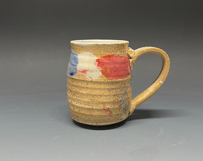 Wood Fired Stoneware Coffee Mug with Terre Haute Action Track Speedway Slip