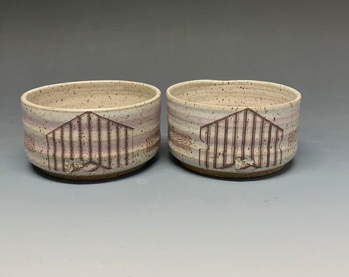 Set of two Oatmeal Bowls with Geometric Celtic Knot Pattern