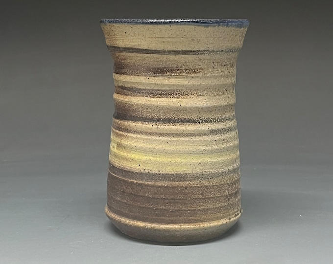 Handmade Wood Fired Salt Glazed Stoneware Cup with Various Racetrack Slip Stripes