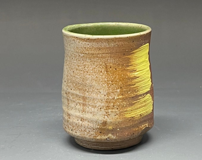 Wood Fired Salt Glazed Stoneware Cup with Underglaze Decoration