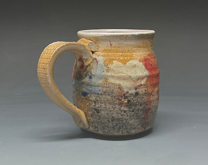 Wood Fired Salt Glazed Stoneware Coffee Mug with Terre Haute Action Track Speedway Slip