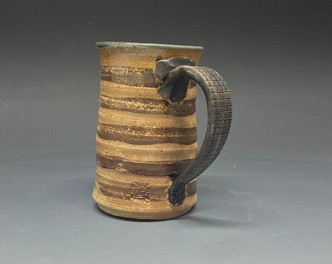 Salt Glazed Wood Fired Stoneware Coffee Mug with Knoxville, Iowa Speedway Slip Stripes