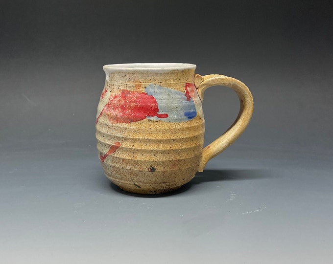 Wood Fired Stoneware Coffee Mug with Terre Haute Action Track Speedway Slip