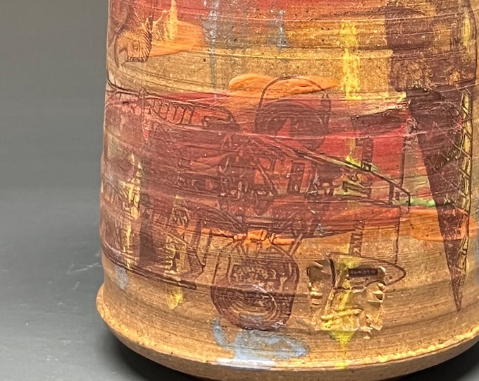 Handmade Wood Fired Salt Glazed Cup with Decal Images