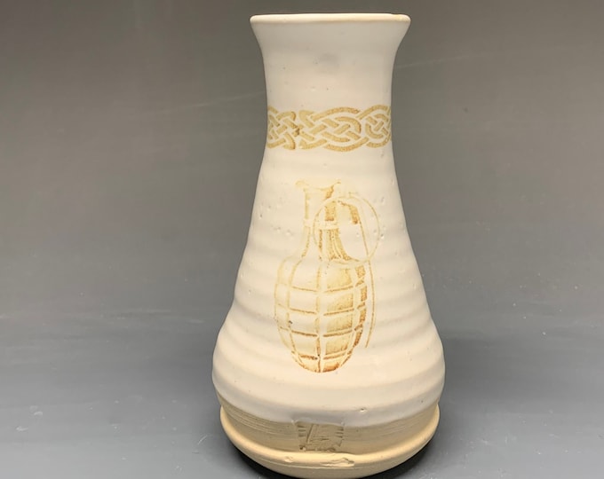 Bud Vase with Celtic Knot and Hand Grenade Decal