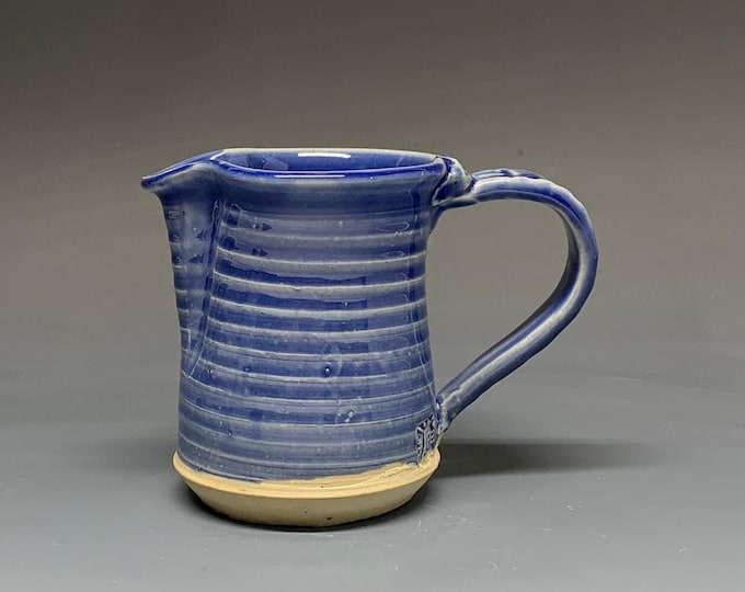 Handmade Stoneware Royal Blue Coffee Creamer with Pennsylvania license plate handle