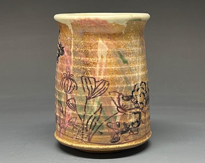 Wheel Thrown Wood Fired Salt Glazed Cup with Decal Collage Images