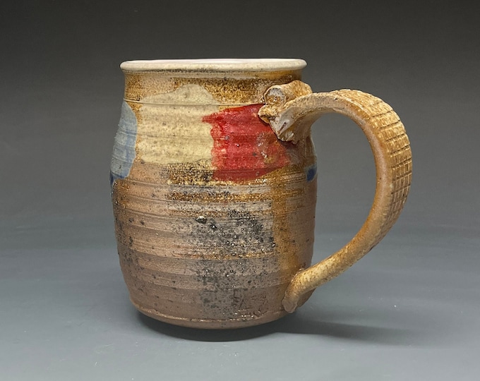 Wood Fired Salt Glazed Stoneware Coffee Mug with Terre Haute Action Track Speedway Slip