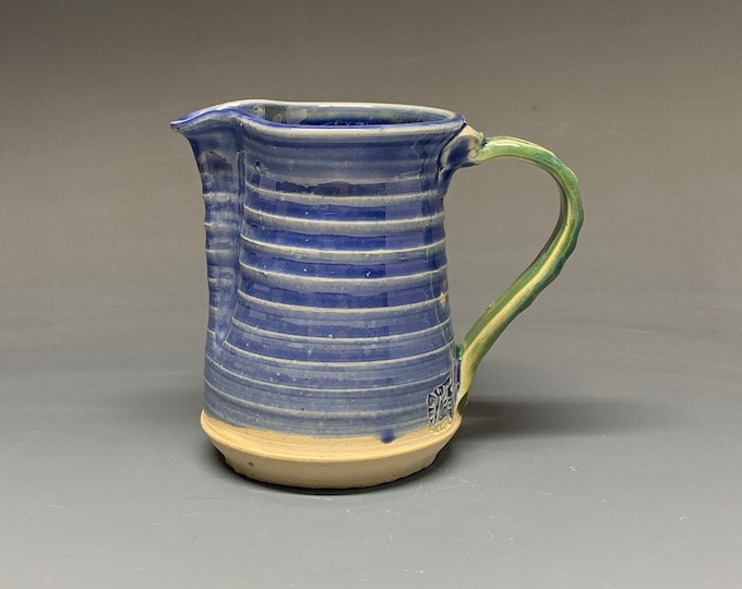 Handmade Stoneware Royal Blue Coffee Creamer with Ohio license plate embossed handle