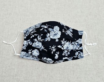 Floral Cotton Face Mask: Reusable Pleated Fabric Covering with Filter Pocket