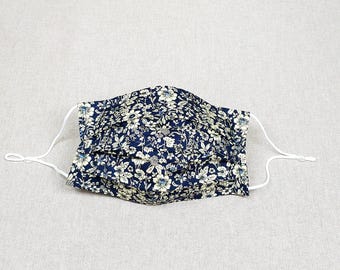 Floral Cotton Face Mask: Reusable Pleated Fabric Covering with Filter Pocket