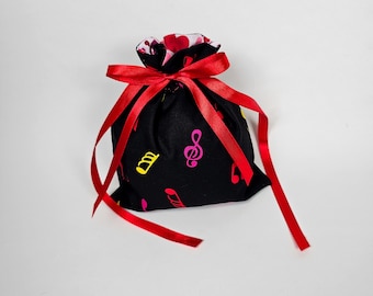 Handmade Music Note Gift Bag: Reusable Favour Bag with Ribbon