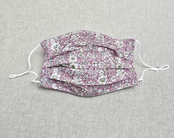 Floral Cotton Face Mask: Reusable Pleated Fabric Covering with Filter Pocket