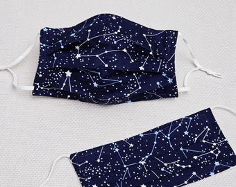 Constellation Navy Cotton Face Mask: Reusable, Adjustable, Washable