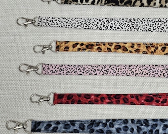 Leopard Print Cotton Lanyard, Badge Holder, Neck Strap for Keys, Teacher Lanyard, Student Accessory