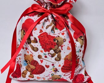 Petits sacs cadeaux, sacs à cordon, sacs pour la Saint-Valentin, sacs en tissu faits à la main, sacs cadeaux pour elle, lui