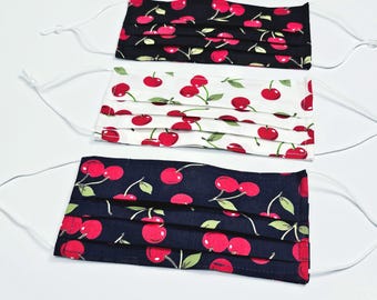 Cherry Reusable  Face Mask With Nose Wire, Cotton Adjustable Adult Face Masks