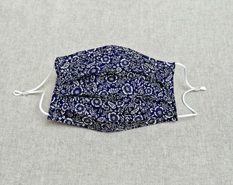 Floral Cotton Face Mask: Reusable Pleated Fabric Covering with Filter Pocket