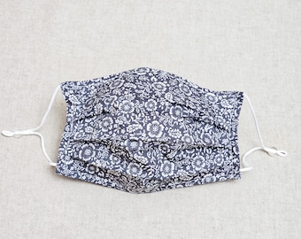 Floral Cotton Face Mask: Reusable Pleated Fabric Covering with Filter Pocket