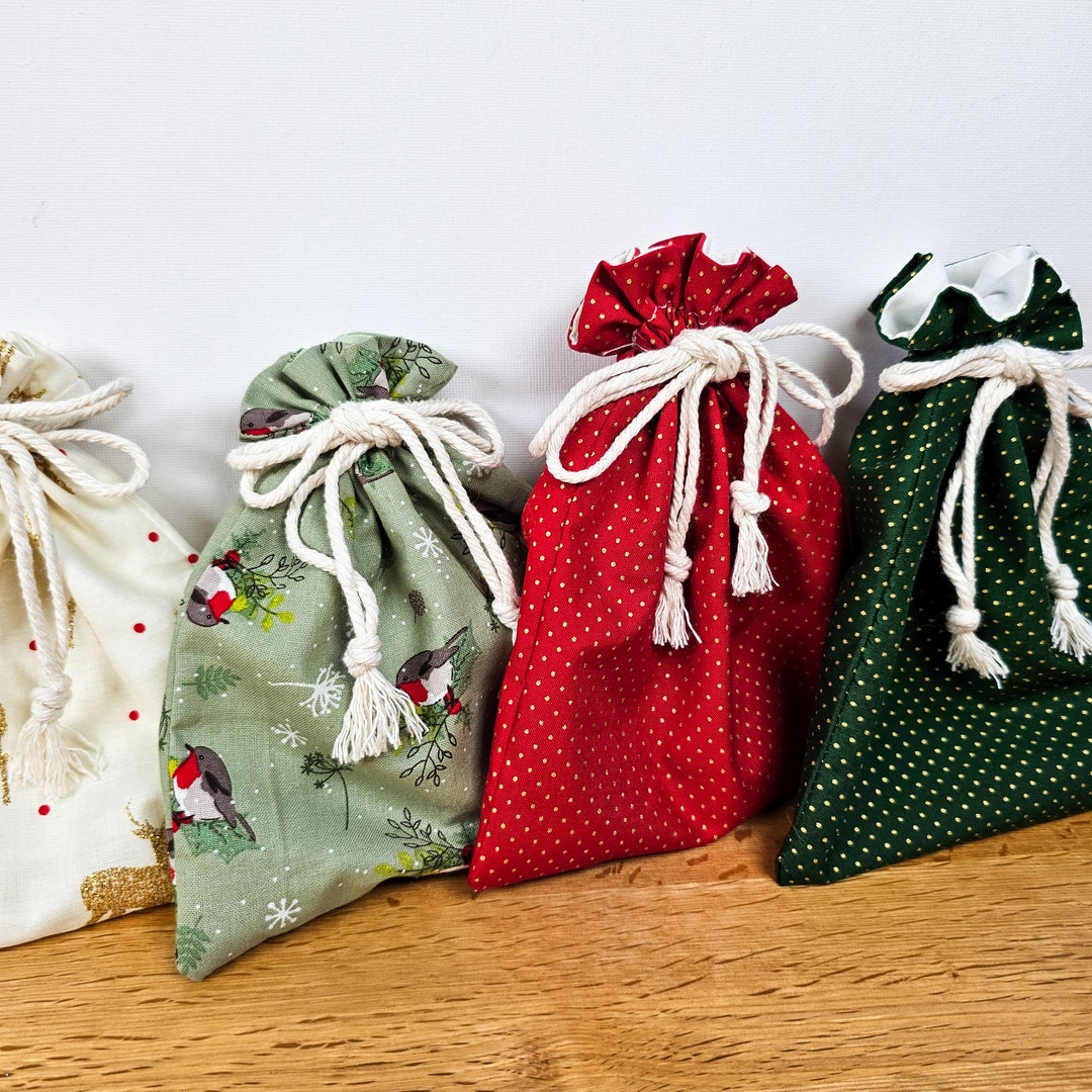 Christmas Fabric Gift Bags Smallreusable Cotton Gift - Etsy UK
