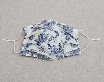 Floral Cotton Face Mask: Reusable Pleated Fabric Covering with Filter Pocket