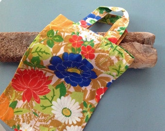 Small carrying bag AUTUMN FLOWERS made of used fabric