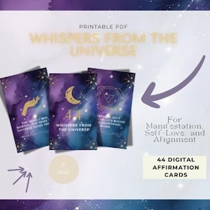 Susurros del Universo – Baraja digital de 44 cartas de afirmaciones / Ley de Atracción, Amor Propio, Abundancia, Sanación, Cartas de Oráculo Imprimibles