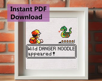 Wild Danger Noodle apareció patrón de punto de cruz / DIY Retro divertido videojuego fácil punto de cruz para principiantes, regalo único para jugadores, descarga en PDF