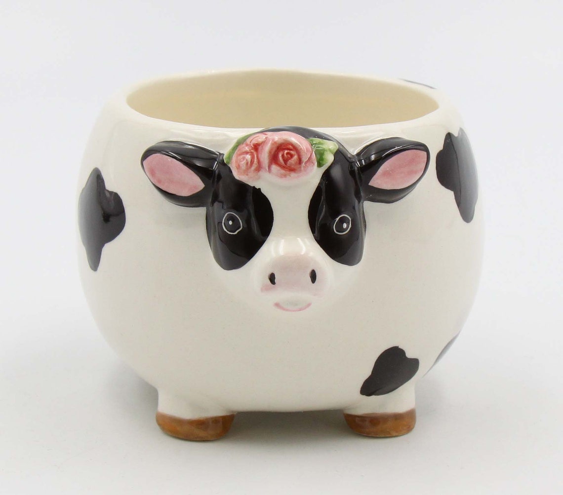 Hand painted ceramic farm cow candy bowl / indoor planter Etsy