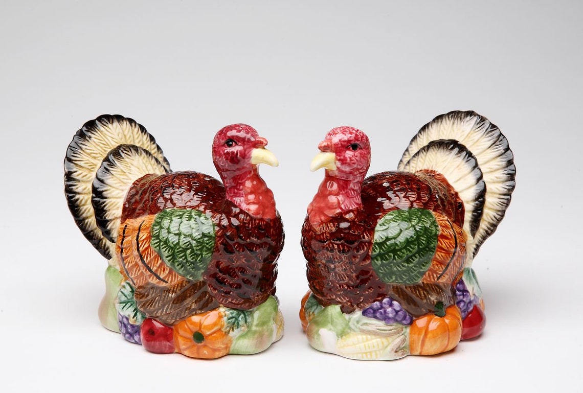 Hand painted ceramic Thanksgiving turkey with fruits salt and Etsy
