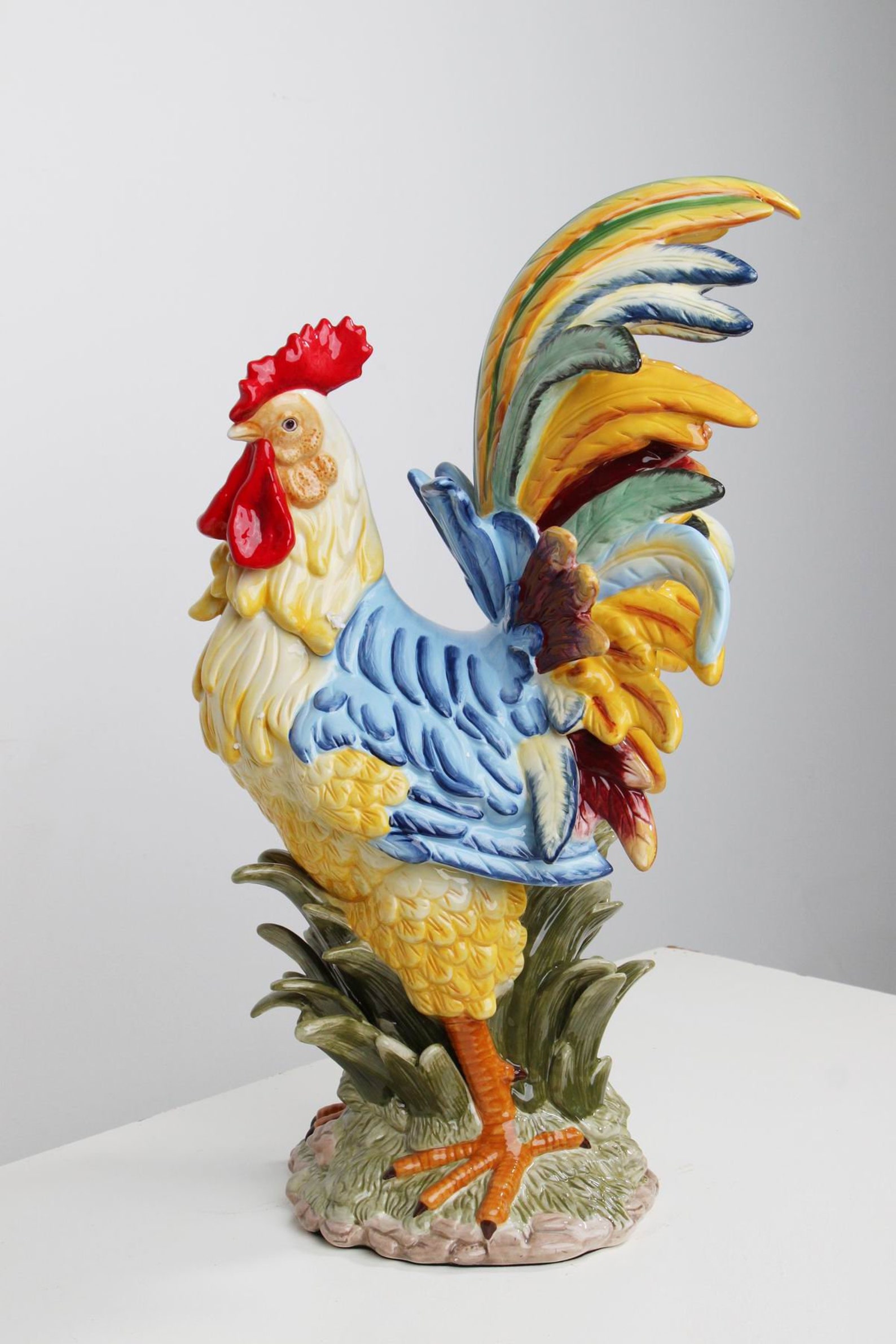 Large hand painted colorful ceramic rooster statue Etsy