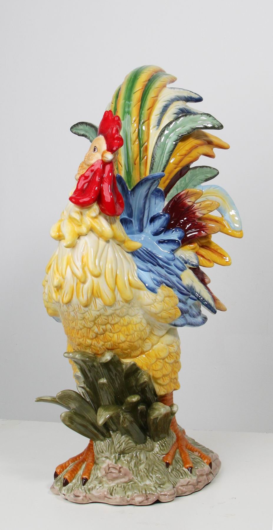 Large hand painted colorful ceramic rooster statue Etsy