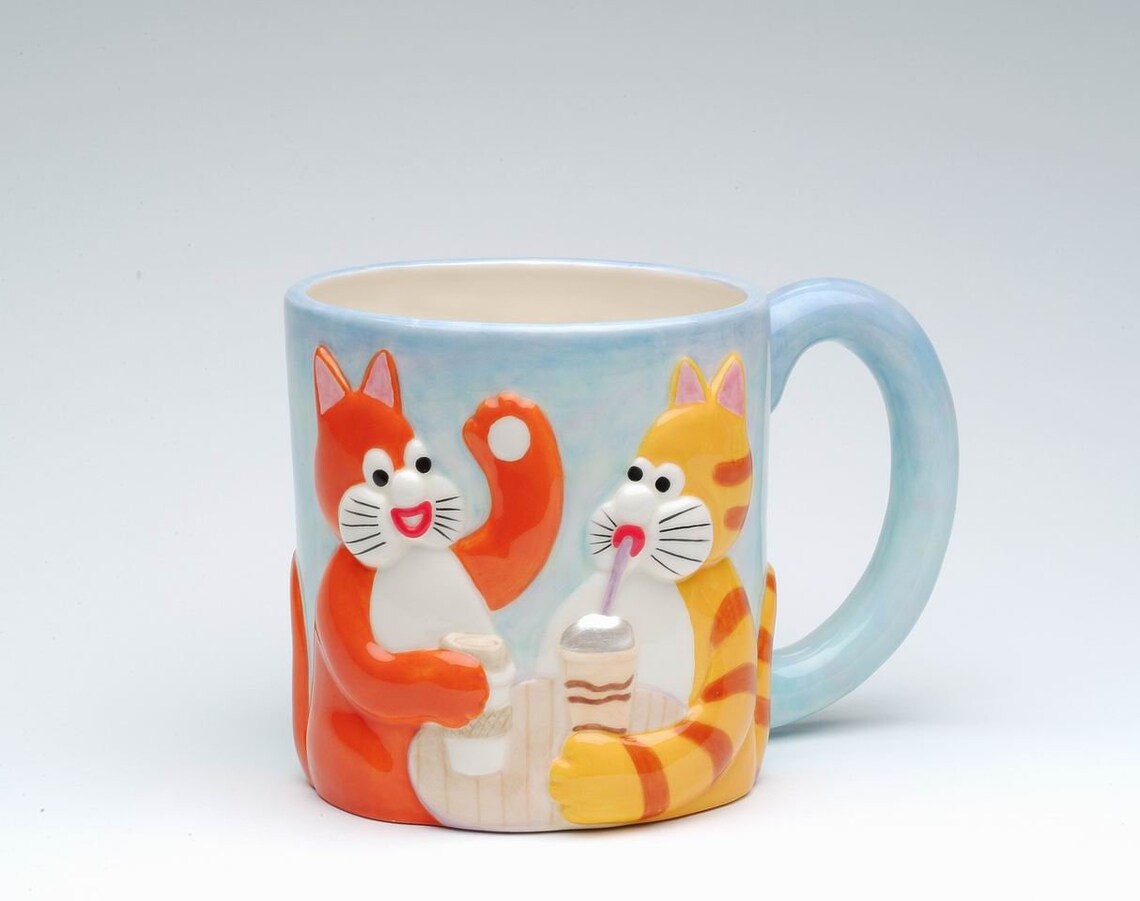 Handpainted ceramic cat themed mugs Etsy