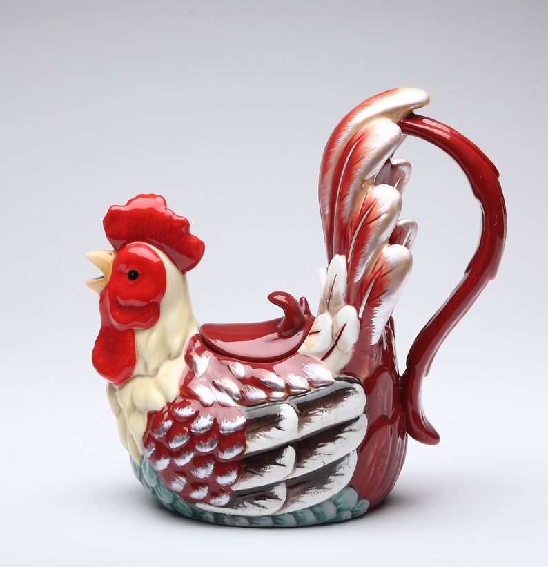 Hand Painted Ceramic Red Rooster Teapot 12 Ounces Etsy