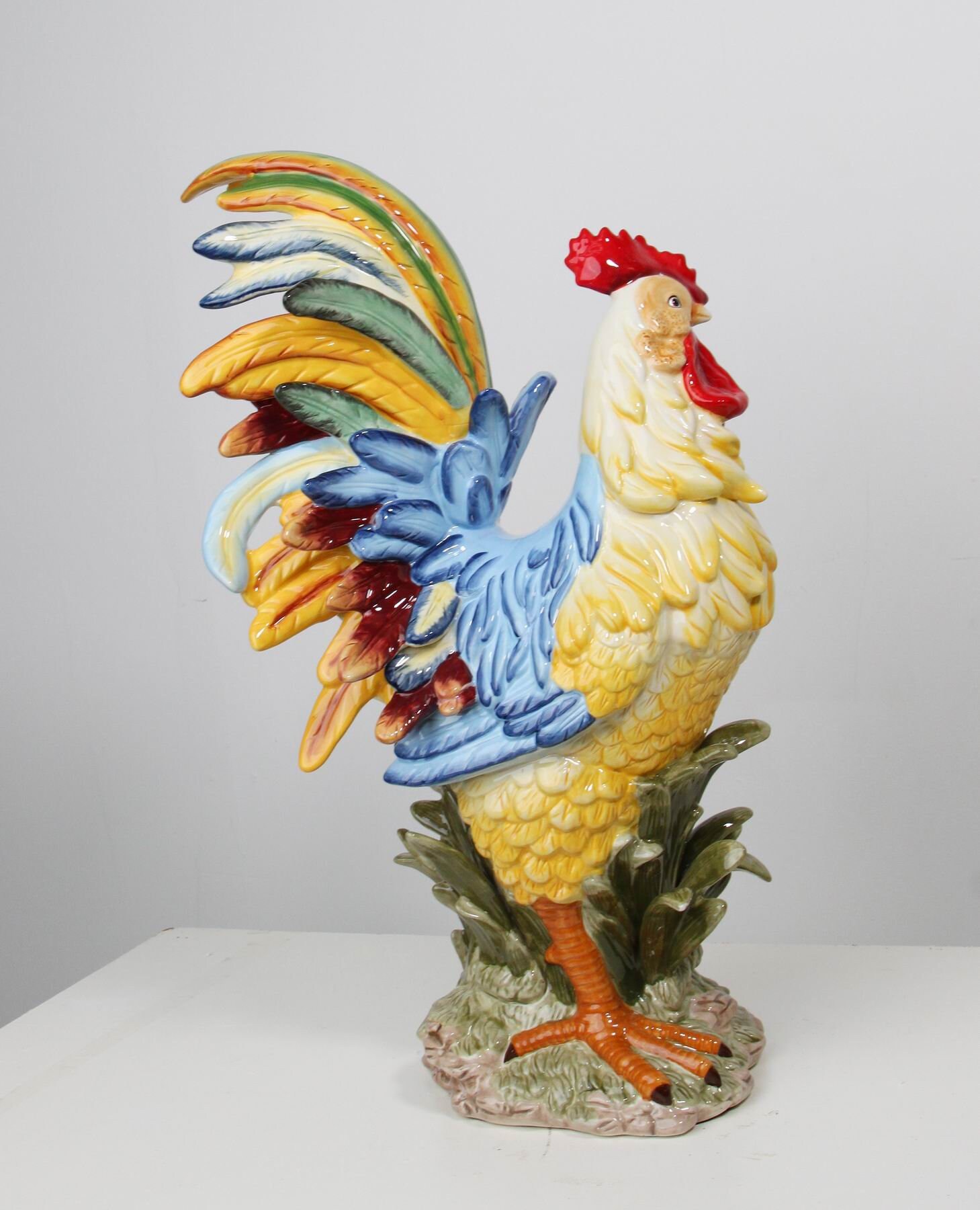 Large hand painted colorful ceramic rooster statue Etsy