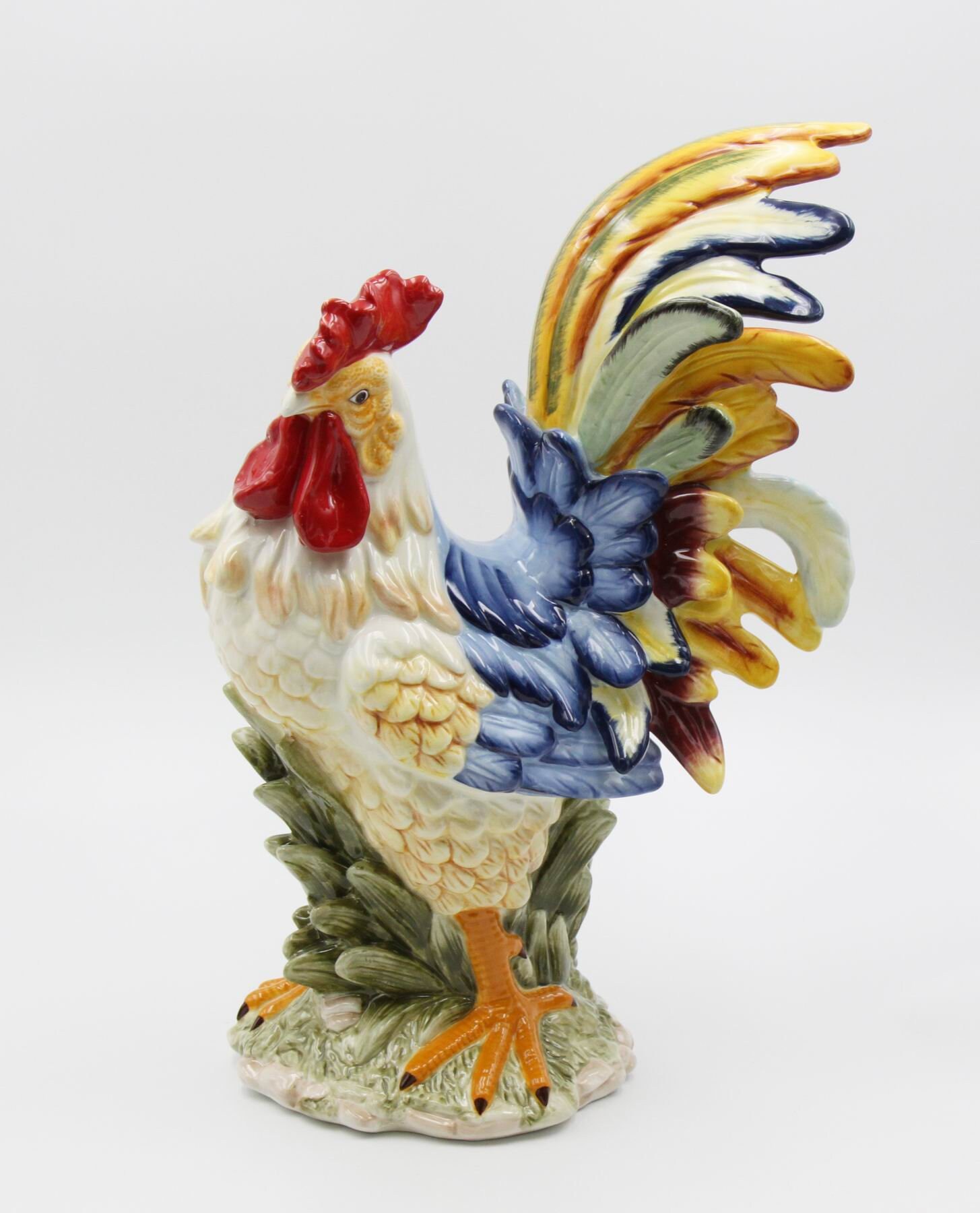 Large hand painted colorful ceramic rooster statue Etsy
