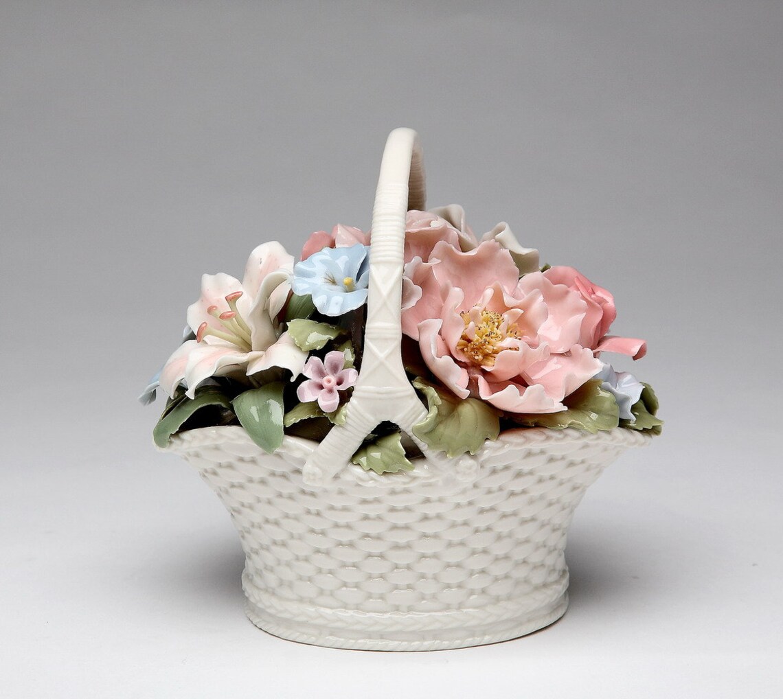 Hand Crafted Fine Porcelain Flower Basket Music Box Etsy