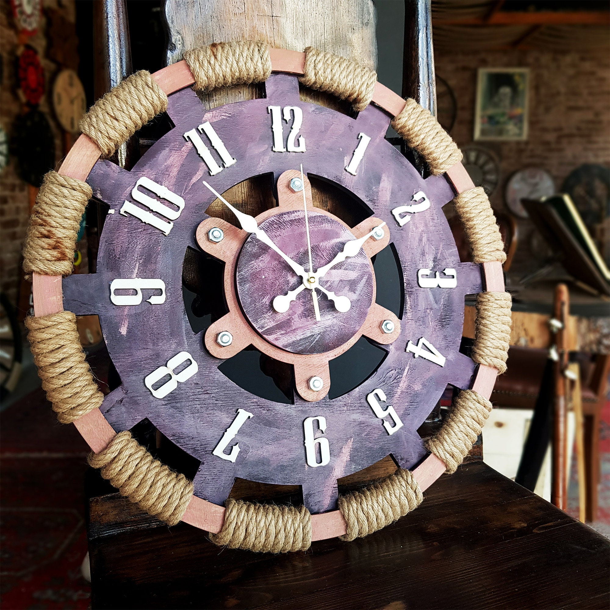 Retro Wall Clock Rope Wooden Clock Home Etsy