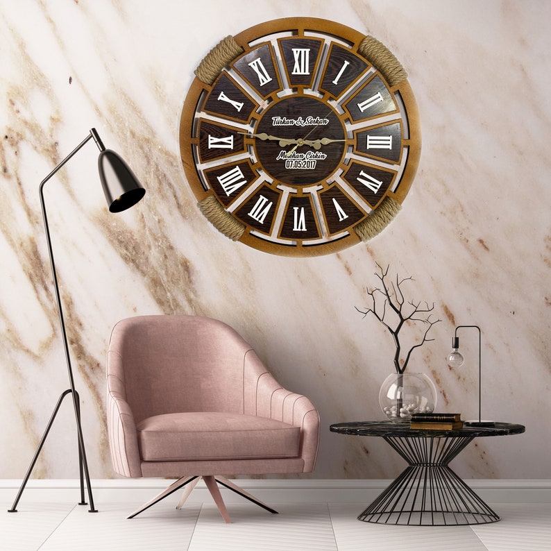 Rope Wall Clock Retro Wood Clock Personalized Clock Wooden Etsy